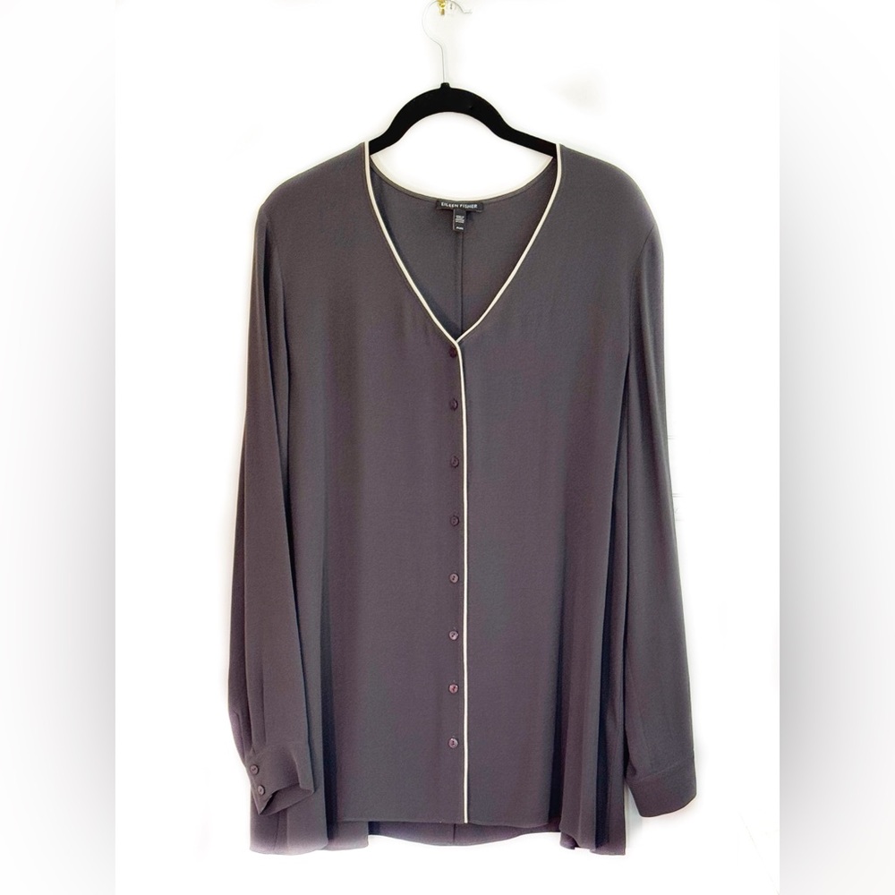 Vintage Women's Gray Silk Eileen Fisher Button-Up Tunic, M, NWOT